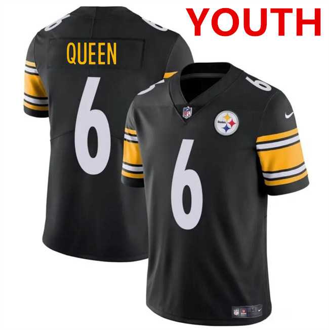 Youth Pittsburgh Steelers #6 Patrick Queen Black Vapor Untouchable Limited Football Stitched Jersey Dzhi->->Youth Jersey